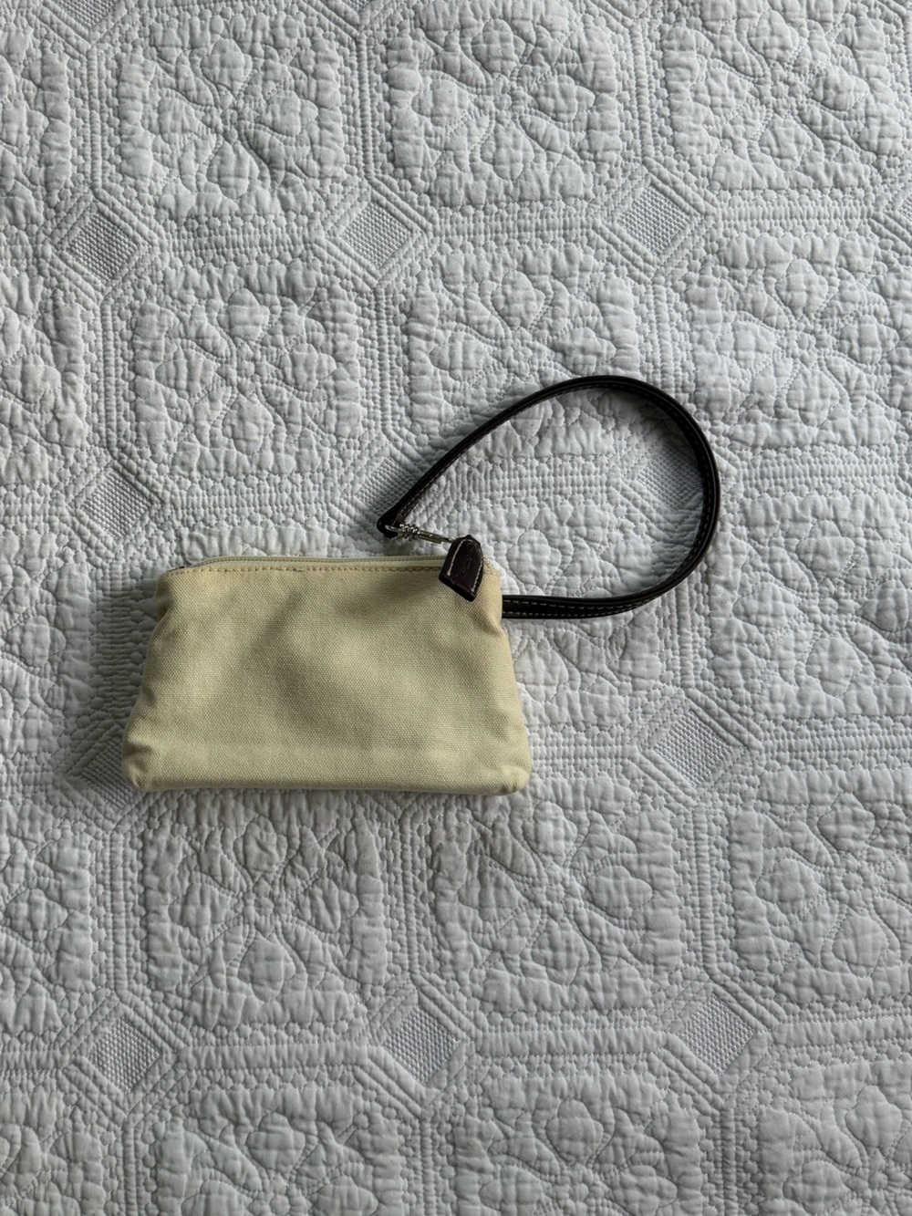 Pale Yellow Wristlet Clutch with Dark Brown Strap